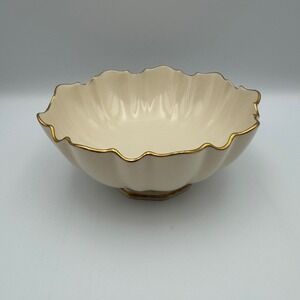 Lenox Symphony Footed Bowl Cream 24k‎ Gold Rimmed Scalloped Edge Serving Bowl